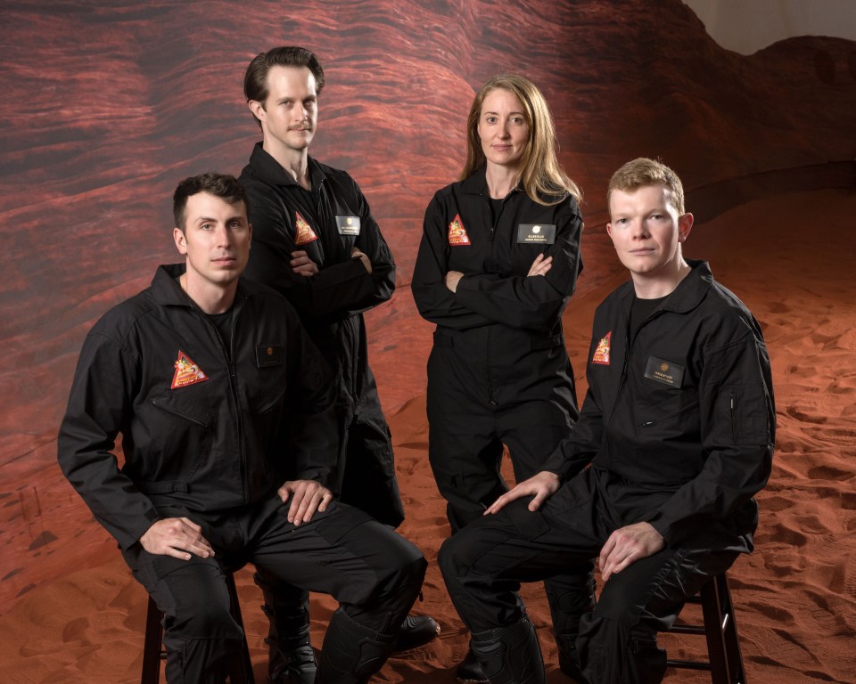 Crew Health and Performance Exploration Analog (CHAPEA) Mission 2 crew members (from left) Ross Elder, Matthew Montgomery, Ellen Ellis, and James Spicer, pose for a photo on Oct. 8, 2025.