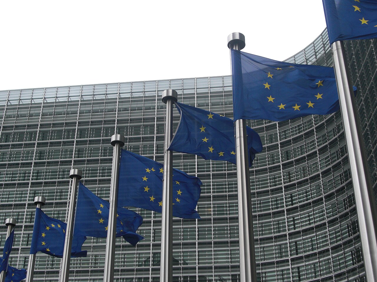 European Union flags outside the European Commission in Brussels