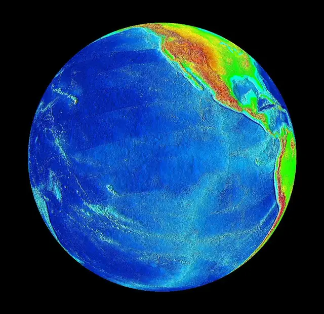 A globe view centred on the Pacific Ocean