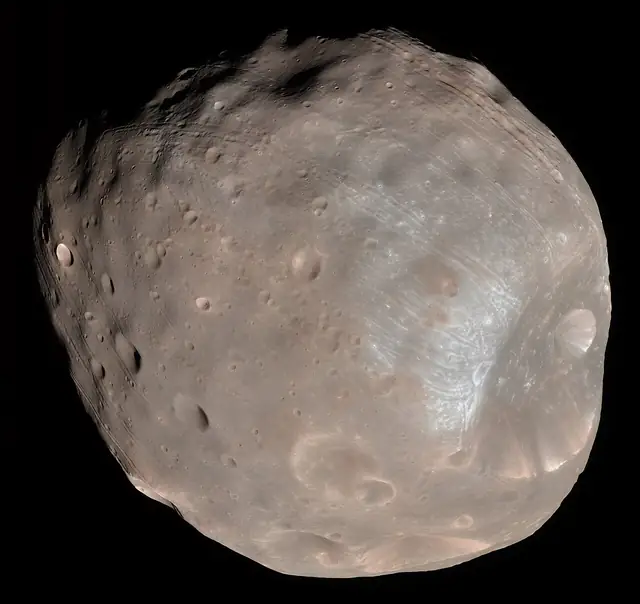 Mars’s moon Phobos with the large Stickney crater visible